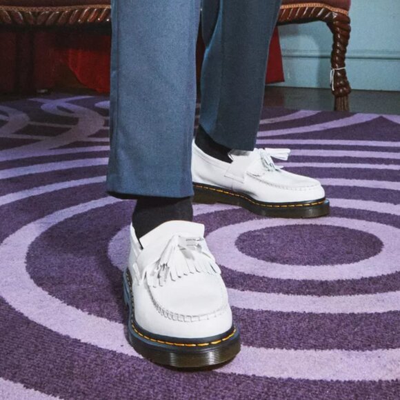 Dr. Martens White Adrian Yellow Stitch Smooth Leather Tassel Loafers UK6 - Picture 1 of 6